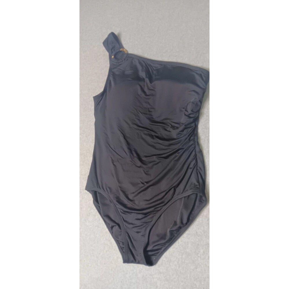 Michael Kors One Shoulder One Piece Swimsuit Size 14 Black Tummy Control Luxury - Picture 5 of 10